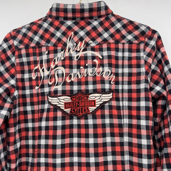 Vintage Harley-Davidson Embroidered Red/Black Plaid Flannel Button Down.Shirt L - Picture 9 of 14